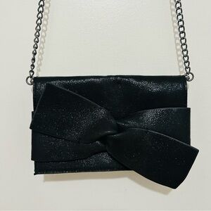 Jessica Simpson Black Shimmer Bow Crossbody Bag Wallet On Chain Clutch